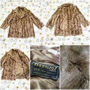 Vintage Tissavel France Brown Open Faux Fur Coat